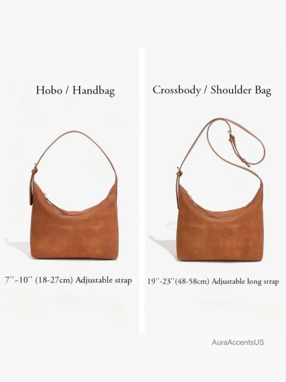Faux Suede Hobo Bag with 2 Straps, Lightweight Soft Shoulder Crossbody Purse
